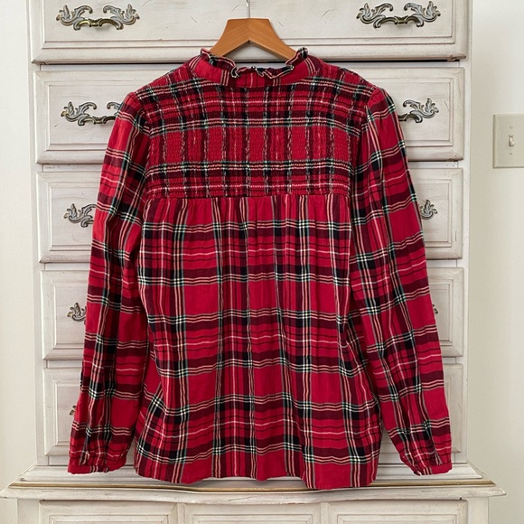 J. Crew Ruffleneck Good Tidings Plaid Popover Top - Picture 3 of 5